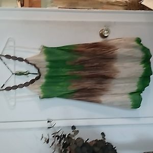 Too Mi summer dress halter, brown green and cream/white, large